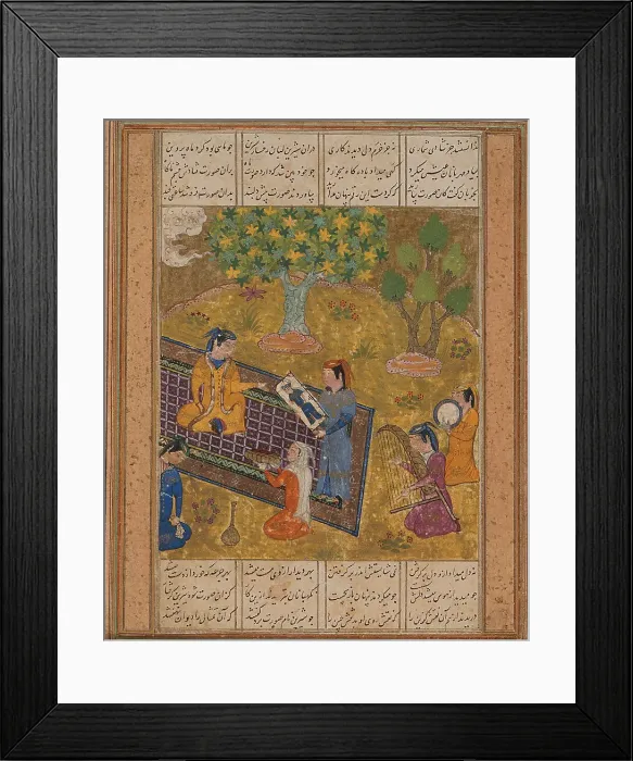 Framed Print : Shirin Sees a Portrait of Khusraw, Page from a Manuscript of the Khamsa of Nizami, Mid-15th century. Creator: Unknown Framed Print : Shirin Sees a Portrait of Khusraw, Page from a Manuscript of the Khamsa of Nizami, Mid-15th century. Creator: Unknown