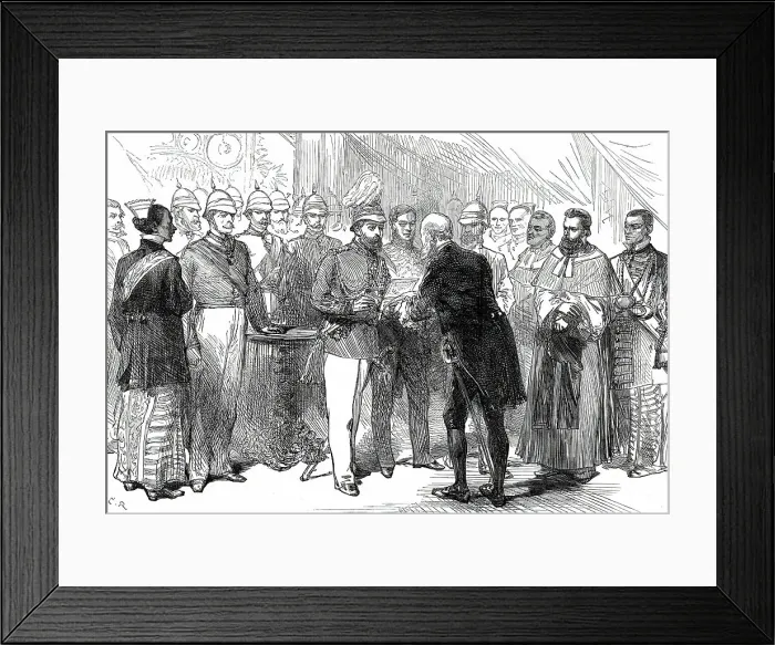 Framed Print : Mr. Layard presenting to the Prince of Wales the address of the Municipal Council... 1876. Creator: C. R Framed Print : Mr. Layard presenting to the Prince of Wales the address of the Municipal Council... 1876. Creator: C. R
