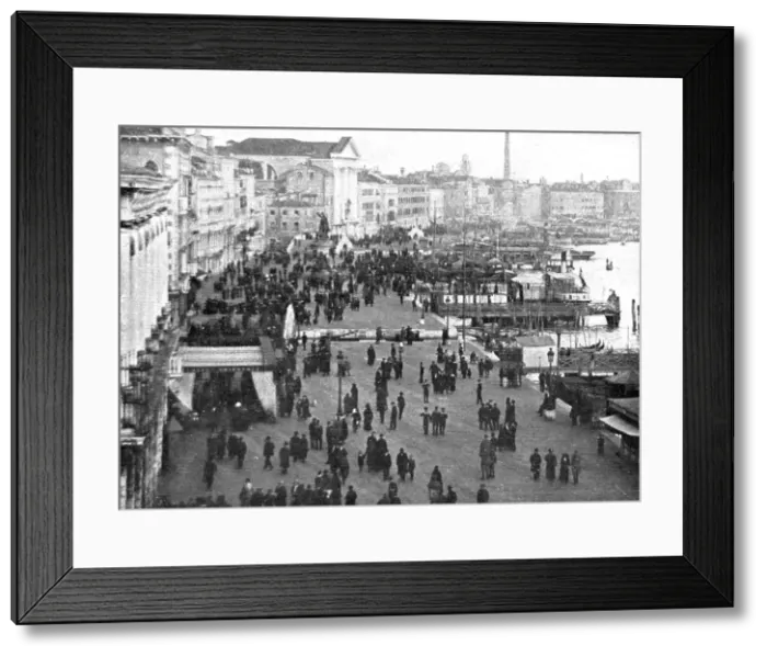 Framed Print : The Dark Hours of Italy; Quai des Esclavons. Areas of Venice threatened... 1917. Creator: Unknown Framed Print : The Dark Hours of Italy; Quai des Esclavons. Areas of Venice threatened... 1917. Creator: Unknown