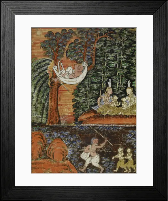 Framed Print : Vessantara Jataka, Chapter 11: Jujaka Treats Jali and Kanha Poorly; While Jujaka... c1875-1925. Creator: Unknown Framed Print : Vessantara Jataka, Chapter 11: Jujaka Treats Jali and Kanha Poorly; While Jujaka... c1875-1925. Creator: Unknown