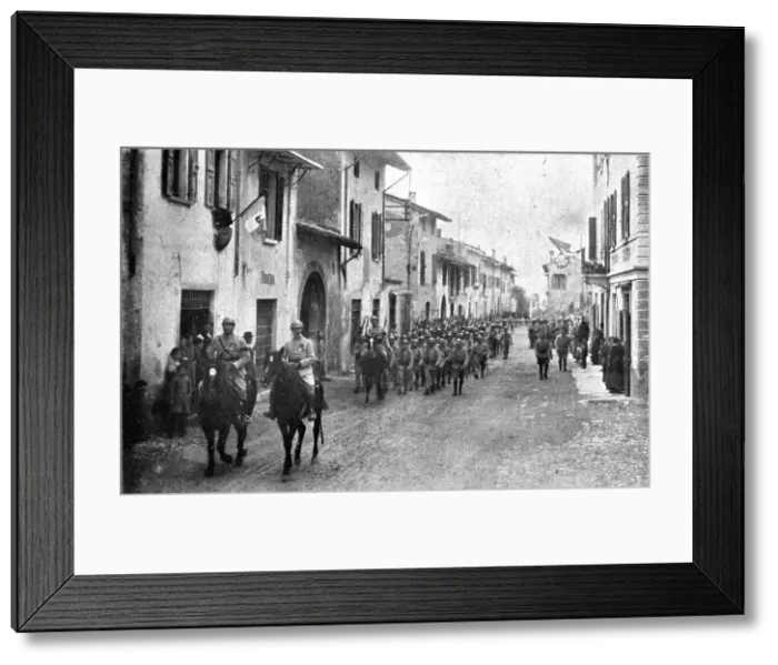 Framed Print : Inter-allied Support; Arrival of a French regiment into an Italian town, 1917. Creator: Pelanda Framed Print : Inter-allied Support; Arrival of a French regiment into an Italian town, 1917. Creator: Pelanda