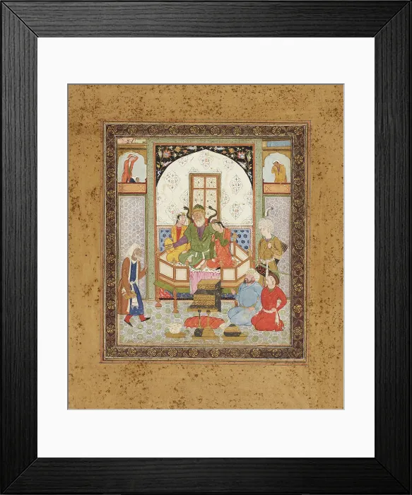 Framed Print : Zahhak Enthroned with the Two Daughters of Jamshid, Page from a Manuscript of the Shahnama... c1615 Creator: Unknown Framed Print : Zahhak Enthroned with the Two Daughters of Jamshid, Page from a Manuscript of the Shahnama... c1615 Creator: Unknown
