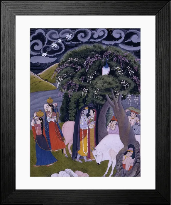 Framed Print : Krishna and Radha Taking Shelter from the Rain, 1775-1800. Creator: Unknown Framed Print : Krishna and Radha Taking Shelter from the Rain, 1775-1800. Creator: Unknown