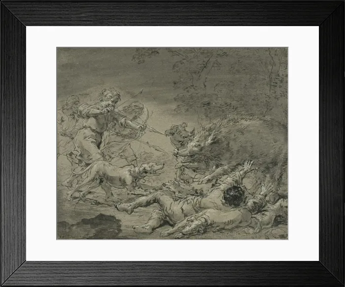 Framed Print : Wild boar hunting, c17th century. Creator: Leonard Bramer Framed Print : Wild boar hunting, c17th century. Creator: Leonard Bramer
