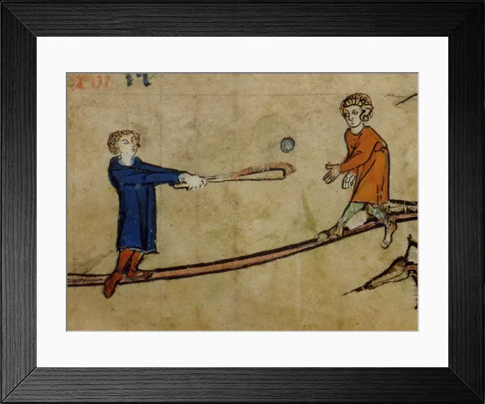Framed Print : Men playing a ball game, c1301. Creator: Unknown Framed Print : Men playing a ball game, c1301. Creator: Unknown