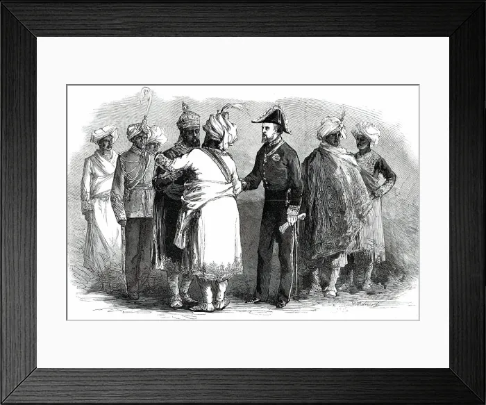 Framed Print : Rajahs introduced to each other while waiting for the Prince of Wales at Calcutta...1876. Creator: William James Palmer Framed Print : Rajahs introduced to each other while waiting for the Prince of Wales at Calcutta...1876. Creator: William James Palmer