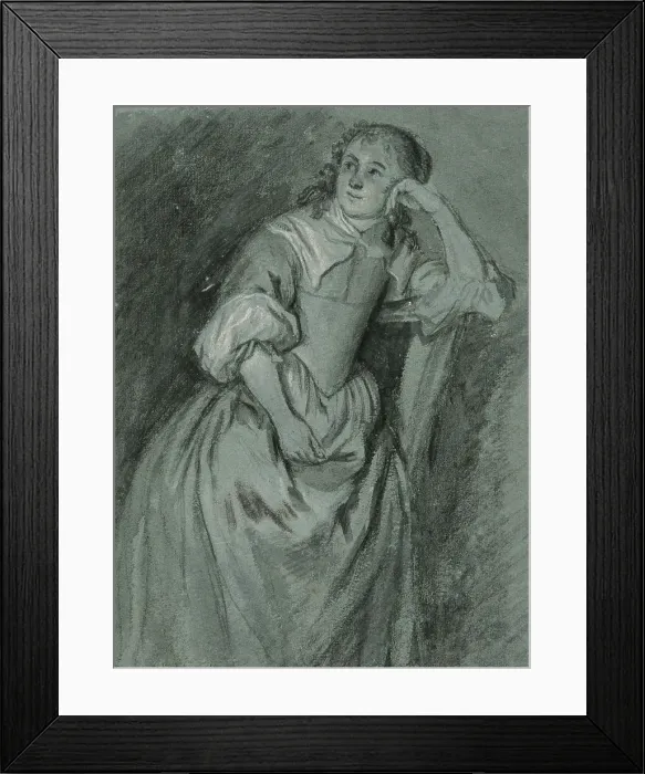 Framed Print : Young woman leans on a chair. Creator: Gaspar Netscher Framed Print : Young woman leans on a chair. Creator: Gaspar Netscher