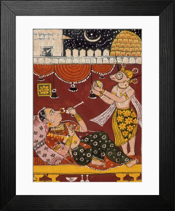 Framed Print : Harinaigameshin Brings the Embryo of Jina Mahavira to Queen Trishala... Mid-17th century. Creator: Unknown Framed Print : Harinaigameshin Brings the Embryo of Jina Mahavira to Queen Trishala... Mid-17th century. Creator: Unknown