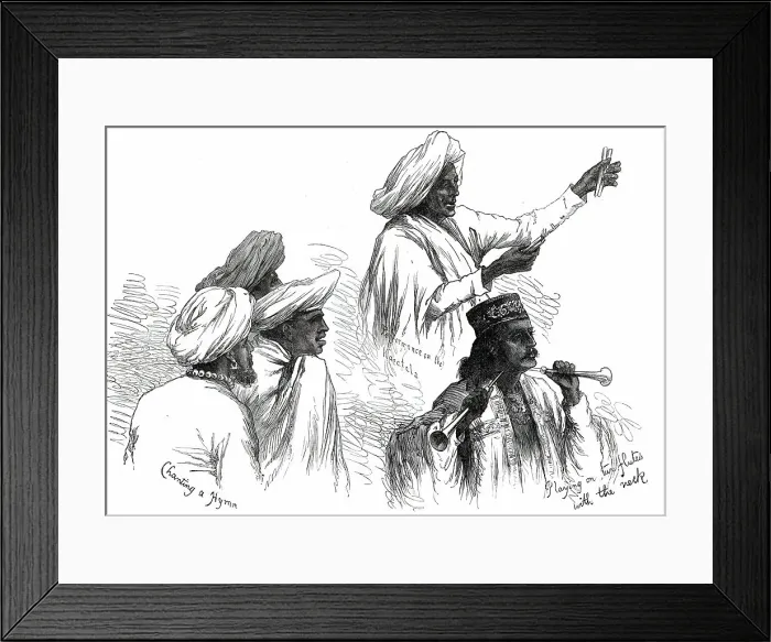 Framed Print : Performers at the Villa of Belgatchia, Calcutta, from a sketch by one of our special artists, 1876. Creator: Unknown Framed Print : Performers at the Villa of Belgatchia, Calcutta, from a sketch by one of our special artists, 1876. Creator: Unknown
