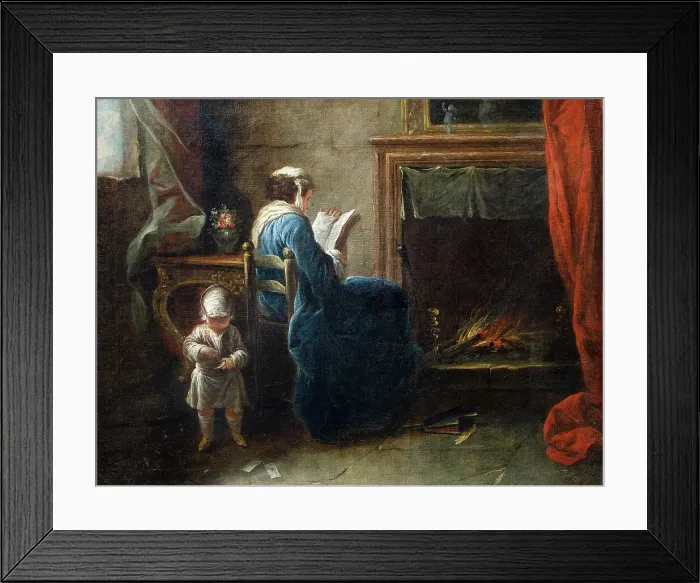 Framed Print : Woman Reading in front of a Fireplace, 1735. Creator: Pierre Parrocel Framed Print : Woman Reading in front of a Fireplace, 1735. Creator: Pierre Parrocel