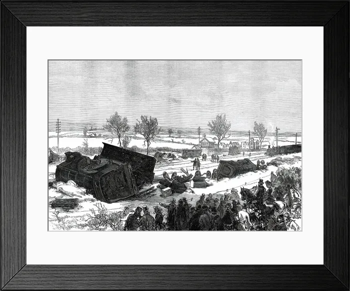 Framed Print : The Railway Accident at Abbotts Ripton, Huntingdon: general view of the scene of the accident, 1876. Creator: Crane Framed Print : The Railway Accident at Abbotts Ripton, Huntingdon: general view of the scene of the accident, 1876. Creator: Crane