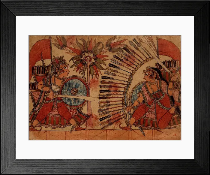 Framed Print : Babhruvahana Resumes his Fight with Vrishaketu (verso)... c1850. Creator: Unknown Framed Print : Babhruvahana Resumes his Fight with Vrishaketu (verso)... c1850. Creator: Unknown