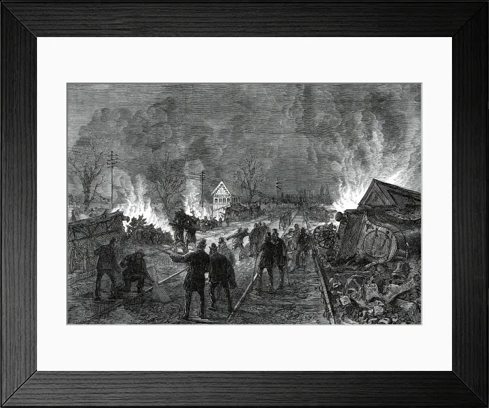 Framed Print : The Railway Accident at Abbotts Ripton, Huntingdon: the scene on Saturday night, 1876. Creator: Unknown Framed Print : The Railway Accident at Abbotts Ripton, Huntingdon: the scene on Saturday night, 1876. Creator: Unknown