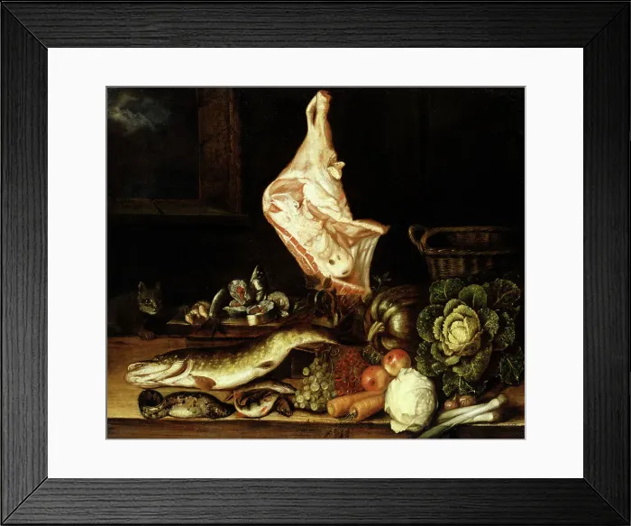 Framed Print : Still Life with a Joint of Veal, Greens and Fish. Creator: Christian von Thum Framed Print : Still Life with a Joint of Veal, Greens and Fish. Creator: Christian von Thum