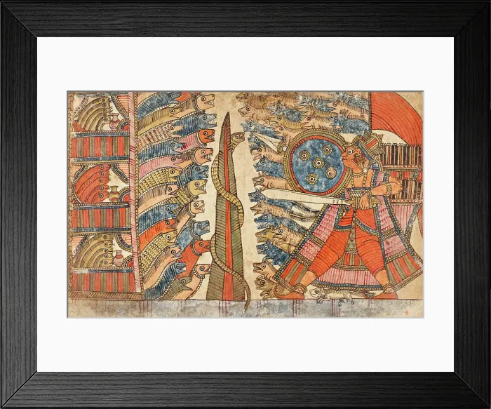 Framed Print : Babhruvahana and the Mongoose Fight the Serpents (verso).. c1850. Creator: Unknown Framed Print : Babhruvahana and the Mongoose Fight the Serpents (verso).. c1850. Creator: Unknown