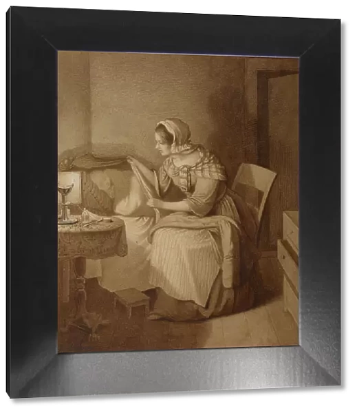 Woman Beside Bed of Sick Chid, 1840-1850. Creator: August Hunger