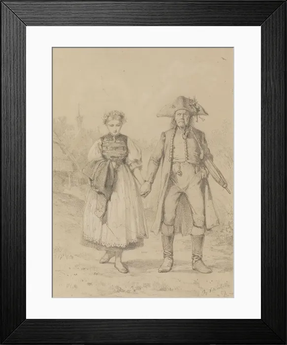 Framed Print : Old Man and Girl in Peasant Costume, 1857. Creator: Benjamin Vautier Framed Print : Old Man and Girl in Peasant Costume, 1857. Creator: Benjamin Vautier