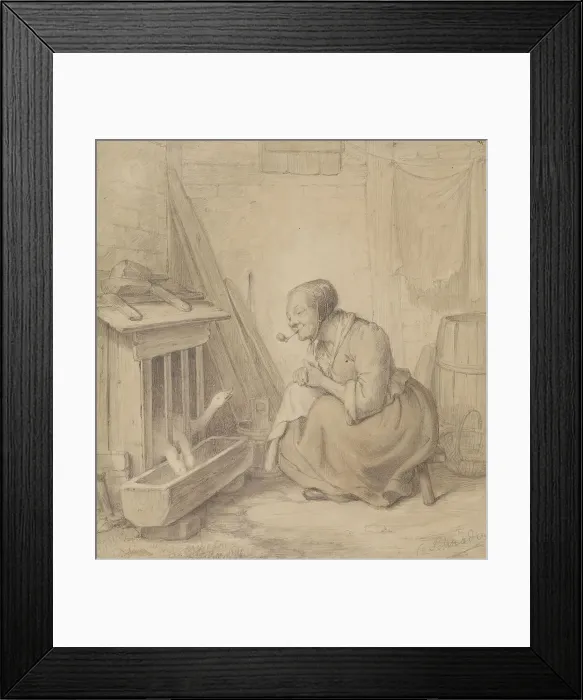 Framed Print : Old Woman with Pipe and Geese, 1802. Creator: Julius Carl Hermann Schroder Framed Print : Old Woman with Pipe and Geese, 1802. Creator: Julius Carl Hermann Schroder