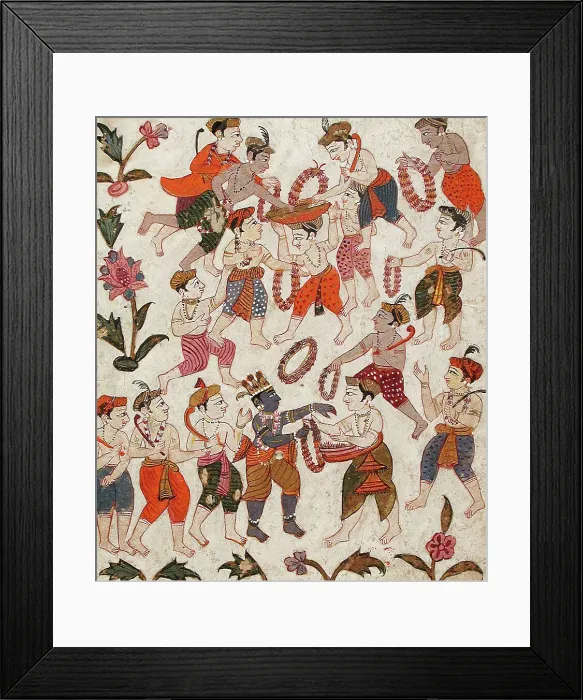 Framed Print : Krishna and the Cowherds Receiving Garlands in Mathura... between c1625 and c1650. Creator: Unknown Framed Print : Krishna and the Cowherds Receiving Garlands in Mathura... between c1625 and c1650. Creator: Unknown