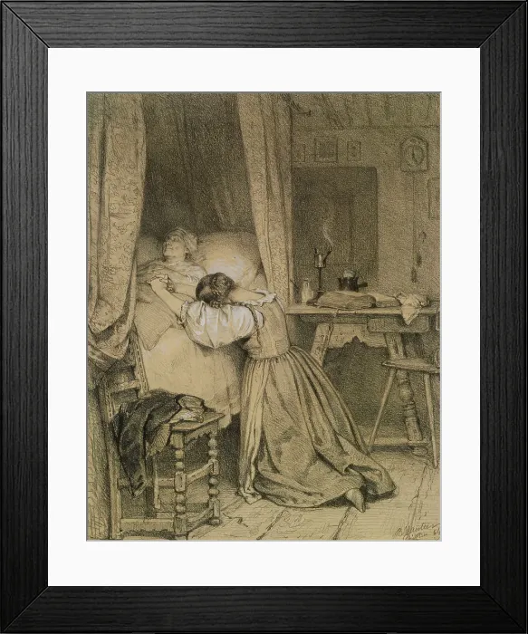 Framed Print : Woman Praying at a Deathbed, 1864. Creator: Benjamin Vautier Framed Print : Woman Praying at a Deathbed, 1864. Creator: Benjamin Vautier