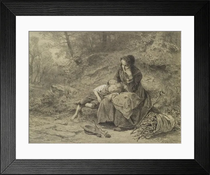 Framed Print : Old Woman and Boy Resting, c1860. Creator: Benjamin Vautier Framed Print : Old Woman and Boy Resting, c1860. Creator: Benjamin Vautier