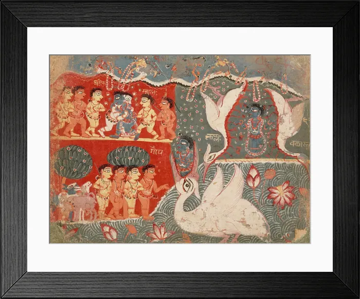 Framed Print : Krishna Kills the Crane Demon, Folio from a Bhagavata Purana... between 1525 and 1550. Creator: Unknown Framed Print : Krishna Kills the Crane Demon, Folio from a Bhagavata Purana... between 1525 and 1550. Creator: Unknown