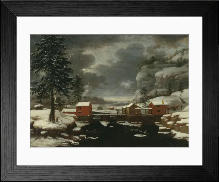 Framed Print : Winter landscape with pale red dam buildings, 1677. Creator: T Filoque Framed Print : Winter landscape with pale red dam buildings, 1677. Creator: T Filoque