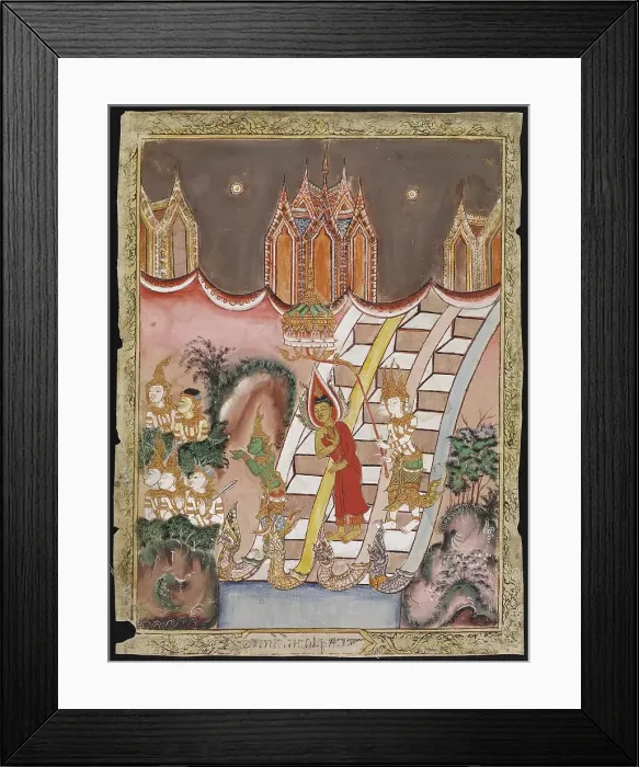 Framed Print : The Buddha's Descent from Tavatimsa Heaven, 19th century. Creator: Unknown Framed Print : The Buddha's Descent from Tavatimsa Heaven, 19th century. Creator: Unknown
