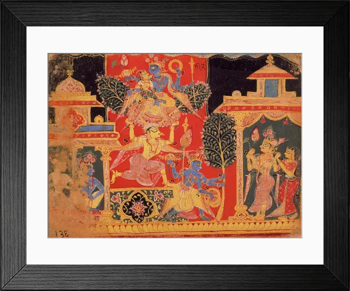 Framed Print : Krishna Uproots the Parijata Tree, Folio from a Bhagavata Purana... between 1525 and 1550. Creator: Unknown