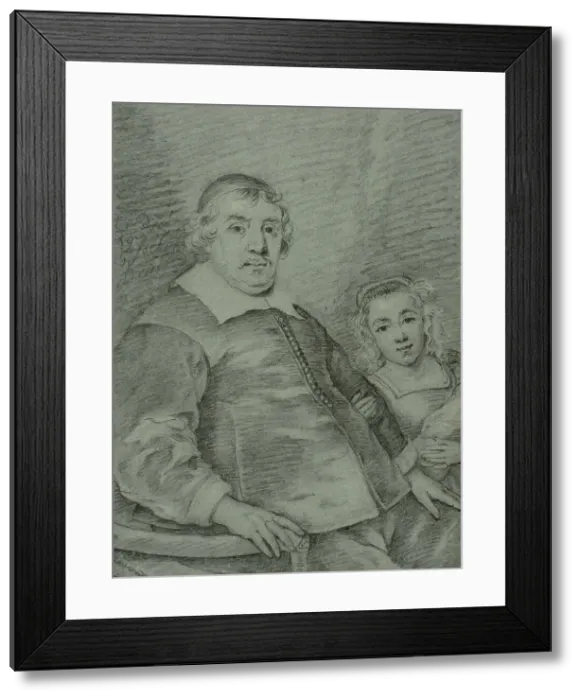 Framed Print : Portrait of a seated man and a young girl, c17th century. Creator: Unknown Framed Print : Portrait of a seated man and a young girl, c17th century. Creator: Unknown