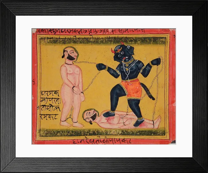 Framed Print : Mahakala with Two Chained Men (recto), 19th century. Creator: Unknown Framed Print : Mahakala with Two Chained Men (recto), 19th century. Creator: Unknown