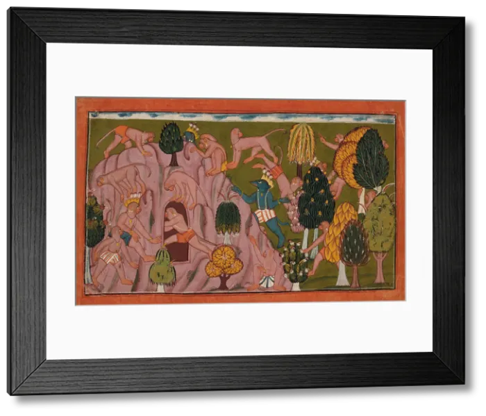 Framed Print : Monkeys and Bears Investigate the Rikshabila Cave... between c1700 and c1710. Creator: Unknown Framed Print : Monkeys and Bears Investigate the Rikshabila Cave... between c1700 and c1710. Creator: Unknown