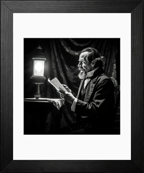 Framed Print : AI IMAGE - Portrait of Charles Dickens performing a public reading, c1860s, (2023). Creator: Heritage Images Framed Print : AI IMAGE - Portrait of Charles Dickens performing a public reading, c1860s, (2023). Creator: Heritage Images