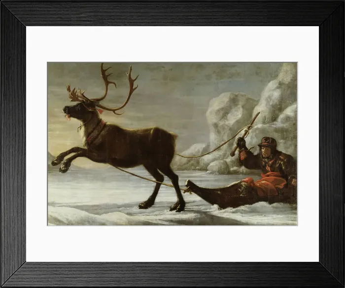 Framed Print : Reindeer with a sledge, 1671. Creator: David Klocker Ehrenstrahl Framed Print : Reindeer with a sledge, 1671. Creator: David Klocker Ehrenstrahl