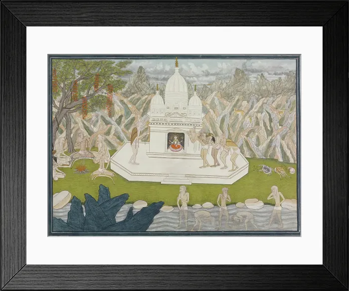 Framed Print : Ascetics before the Shrine of the Goddess, page from a dispersed series of the... early 19th cent. Creator: Unknown Framed Print : Ascetics before the Shrine of the Goddess, page from a dispersed series of the... early 19th cent. Creator: Unknown