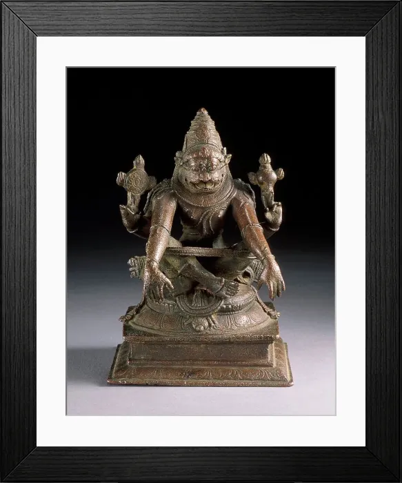 Framed Print : Yoga-Narasimha, Man-Lion Avatar of Vishnu in Yogic Posture, 15th century. Creator: Unknown Framed Print : Yoga-Narasimha, Man-Lion Avatar of Vishnu in Yogic Posture, 15th century. Creator: Unknown