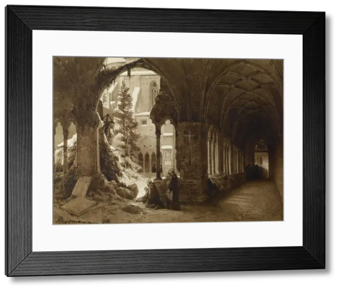 Framed Print : Monks at Prayer in a Cloister, 1834. Creator: Karl Eduard Biermann Framed Print : Monks at Prayer in a Cloister, 1834. Creator: Karl Eduard Biermann