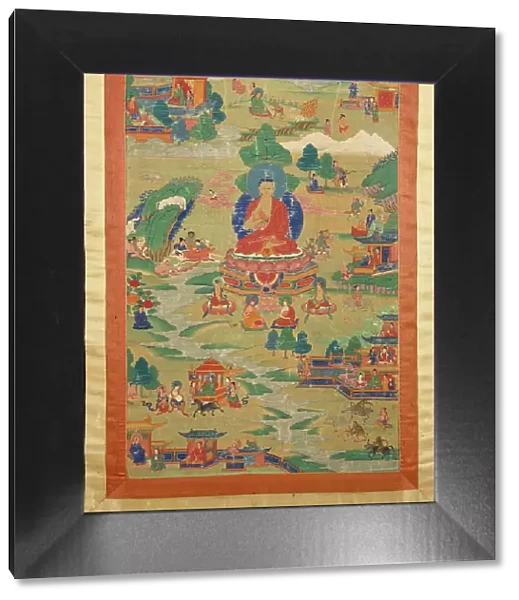 Buddha Shakyamuni with 'Jataka' Tales, late 17th-early 18th century. Creator: Unknown. Buddha Shakyamuni with 'Jataka' Tales, late 17th-early 18th century. Creator: Unknown