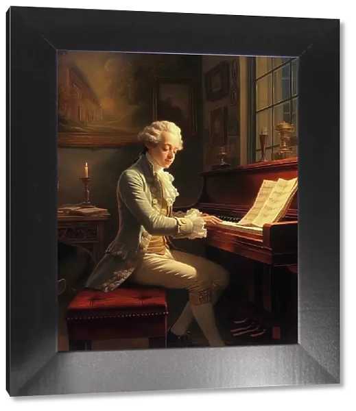 AI IMAGE - Portrait of Mozart playing the piano, 1770s, (2023). Creator: Heritage Images