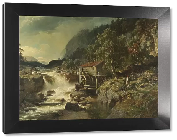 Rocky Landscape with Waterfall and Watermill, Småland, 1862. Creator: Johan Edvard Bergh
