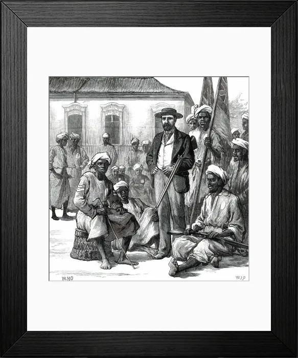 Framed Print : Lieutenant Cameron and some of his African followers, 1876. Creator: W. J. P Framed Print : Lieutenant Cameron and some of his African followers, 1876. Creator: W. J. P