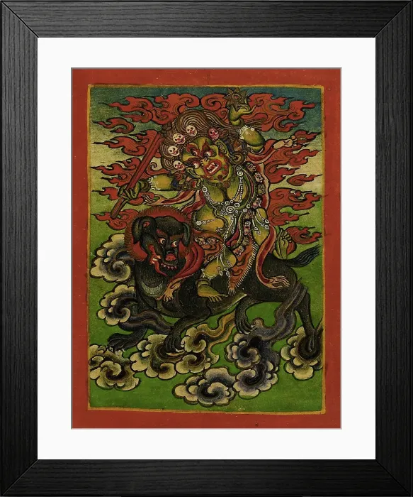Framed Print : Dakini on a Gray Dog, Nyingmapa Buddhist or Bon Ritual Card, 18th-19th century. Creator: Unknown Framed Print : Dakini on a Gray Dog, Nyingmapa Buddhist or Bon Ritual Card, 18th-19th century. Creator: Unknown