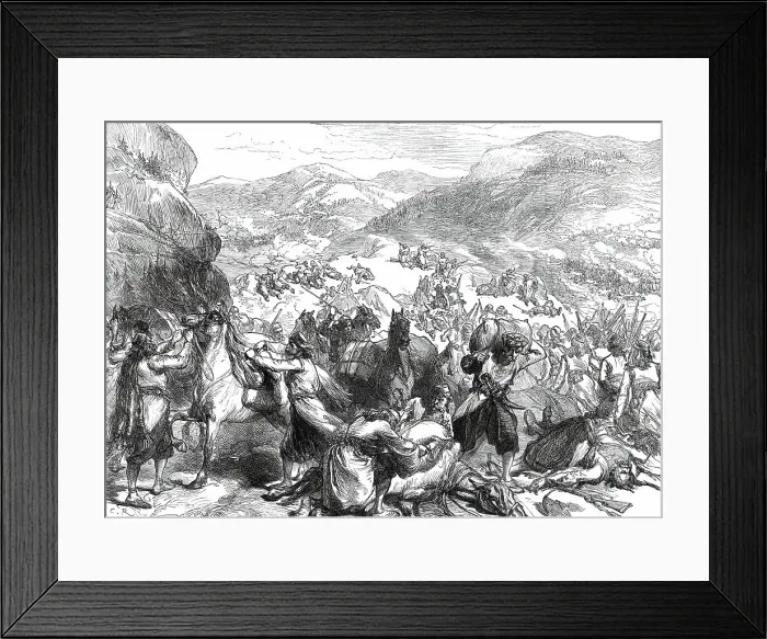Framed Print : The War in the Herzegovina: insurgents surprising a Turkish convoy...1876. Creator: Unknown Framed Print : The War in the Herzegovina: insurgents surprising a Turkish convoy...1876. Creator: Unknown