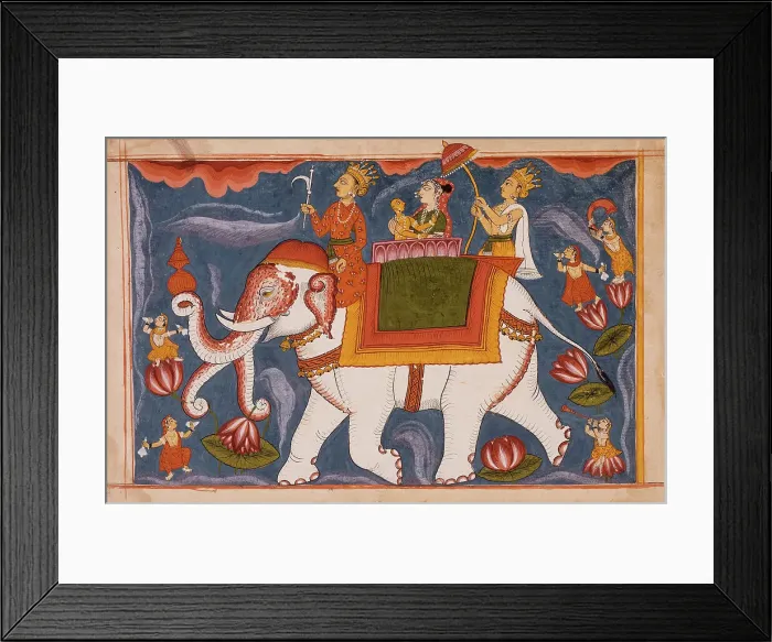 Framed Print : Indra Conveying Jina Rishabhanatha (Adinatha) on Airavata... between c1800 and c1825. Creator: Unknown Framed Print : Indra Conveying Jina Rishabhanatha (Adinatha) on Airavata... between c1800 and c1825. Creator: Unknown