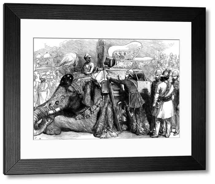 Framed Print : The Royal Visit to India: the Prince of Wales mounting his elephant...1876. Creator: C.R Framed Print : The Royal Visit to India: the Prince of Wales mounting his elephant...1876. Creator: C.R