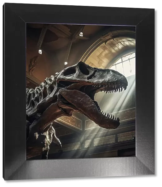 AI IMAGE - Fossilised remains of a Tyrannosaurus rex in a museum, 2023. Creator: Heritage Images