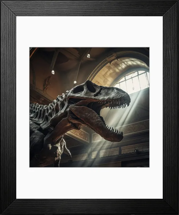 Framed Print : AI IMAGE - Fossilised remains of a Tyrannosaurus rex in a museum, 2023. Creator: Heritage Images Framed Print : AI IMAGE - Fossilised remains of a Tyrannosaurus rex in a museum, 2023. Creator: Heritage Images