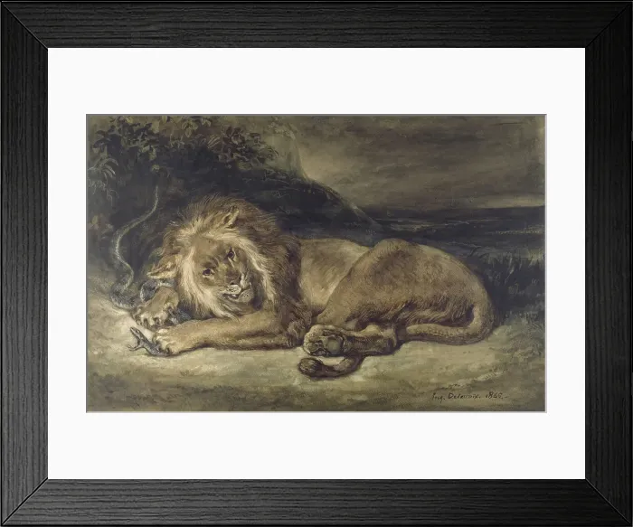 Framed Print : Lion and Snake, 1846. Creator: Eugene Delacroix Framed Print : Lion and Snake, 1846. Creator: Eugene Delacroix