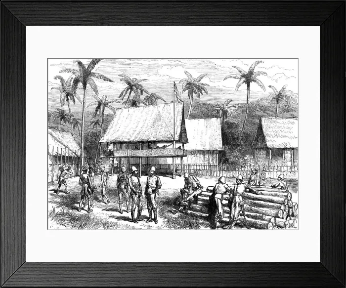 Framed Print : The Expedition against the Malays of Perak: officers quarters, Campong Boyah, 1876. Creator: C.R Framed Print : The Expedition against the Malays of Perak: officers quarters, Campong Boyah, 1876. Creator: C.R