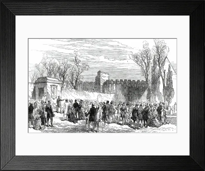 Framed Print : Unveiling the Memorial Tablet of Keats in the English Cemetery at Rome, 1876. Creator: Unknown Framed Print : Unveiling the Memorial Tablet of Keats in the English Cemetery at Rome, 1876. Creator: Unknown